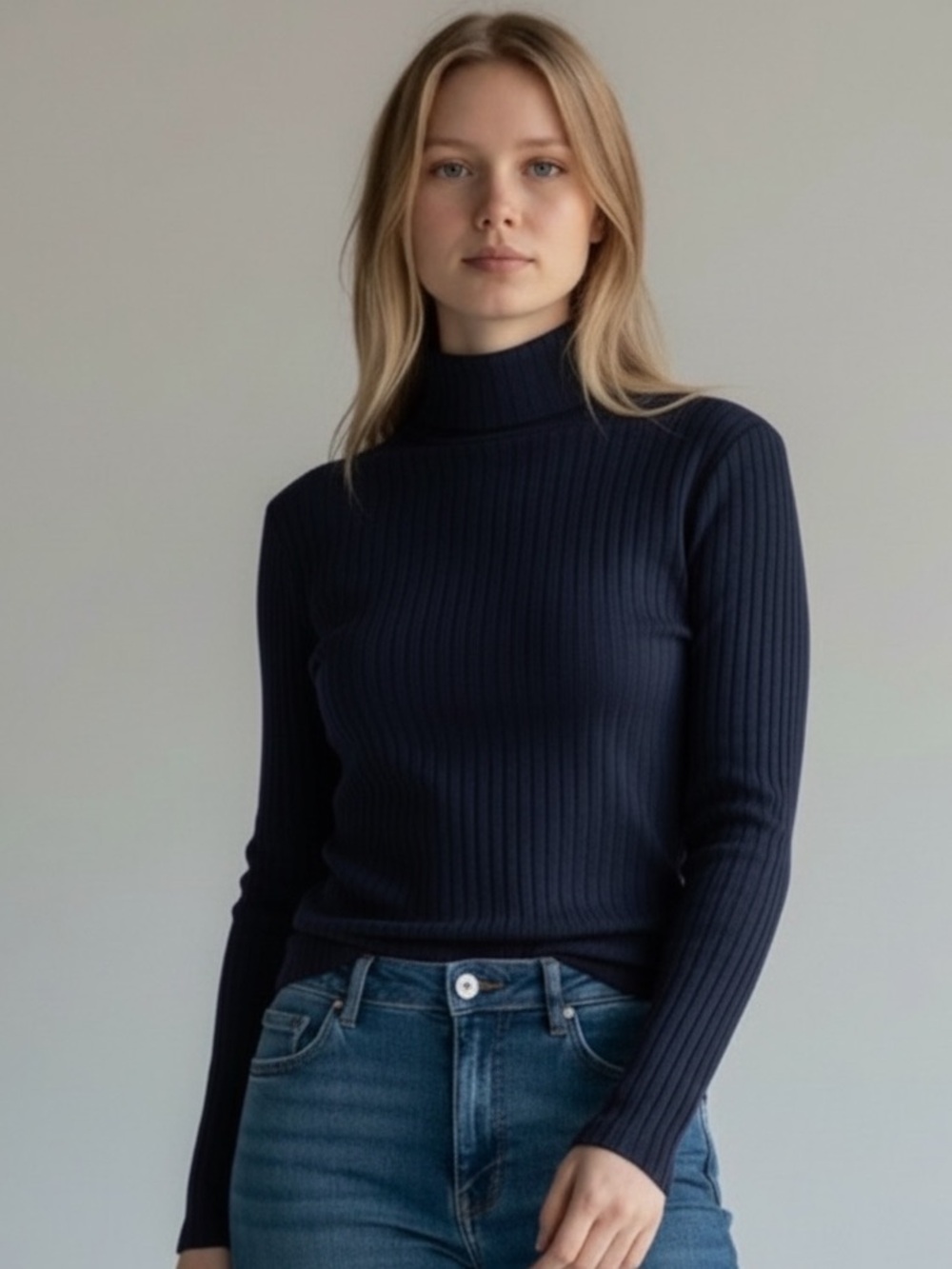 NWT, Banana Republic Navy Blue Soft Stretch Rayon Ribbed Turtleneck, Size XL